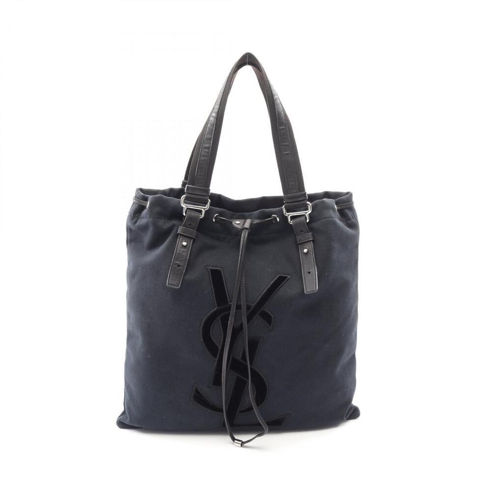 Saint Laurent Yves Rive Gauche Kahala Tote Bag Canvas Leather Black